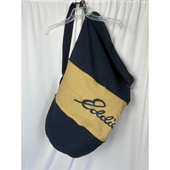 Vtg 90s Eddie Bauer Convertible Canvas Duffle Bag 27x18x10 Blue Tan Heavy Duty - Picture 2 of 7